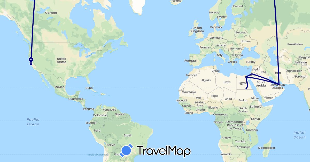 TravelMap itinerary: driving in United Arab Emirates, Egypt, Jordan, United States (Africa, Asia, North America)